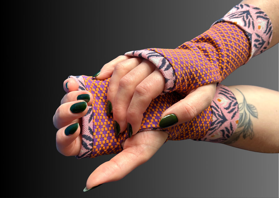 Organic cotton Wristees-Pink flower and Orange waffle