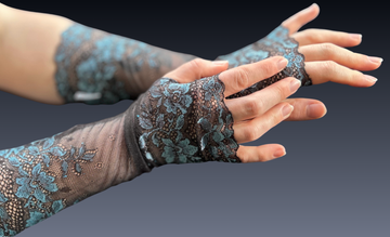 Lace WRISTEES® - Black & Blue flower - Long 29cm