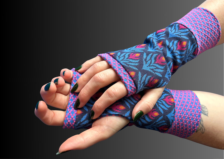 Organic cotton Wristees- Pink waffle and Blue flower