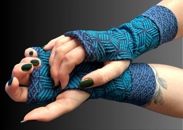 Organic cotton Wristees-Blue aztec and Blue crosshatch