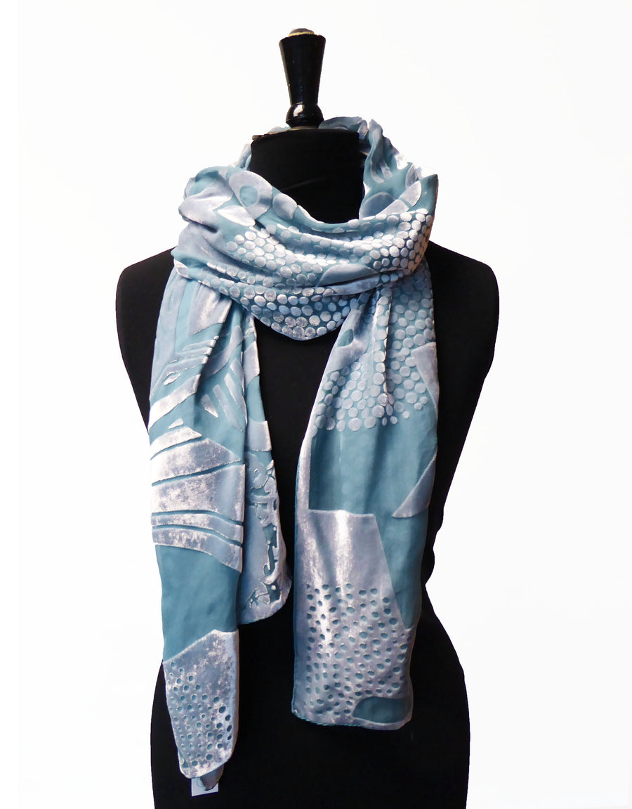 Hand-dyed wrap - Abstract - Duckegg and icy blues