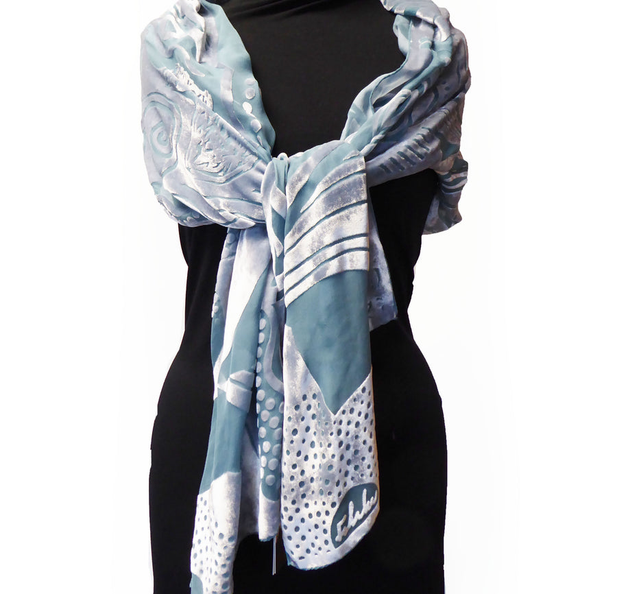 Hand-dyed wrap - Abstract - Duckegg and icy blues