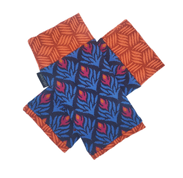 Organic cotton Wristees - Blue flower/orange waffle