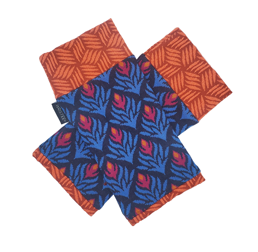 Organic cotton Wristees - Blue flower/orange waffle
