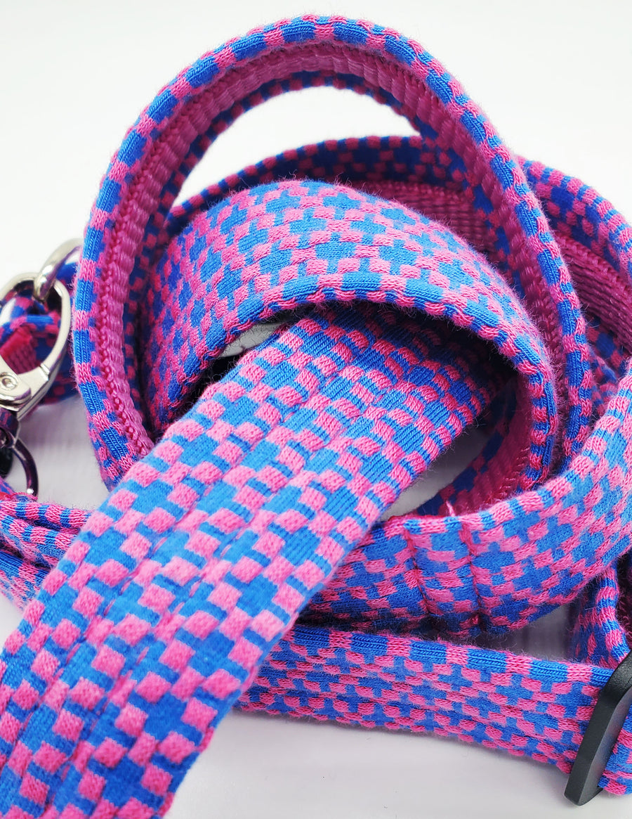 Cerise and blue Waffle- Doggy Collar & lead
