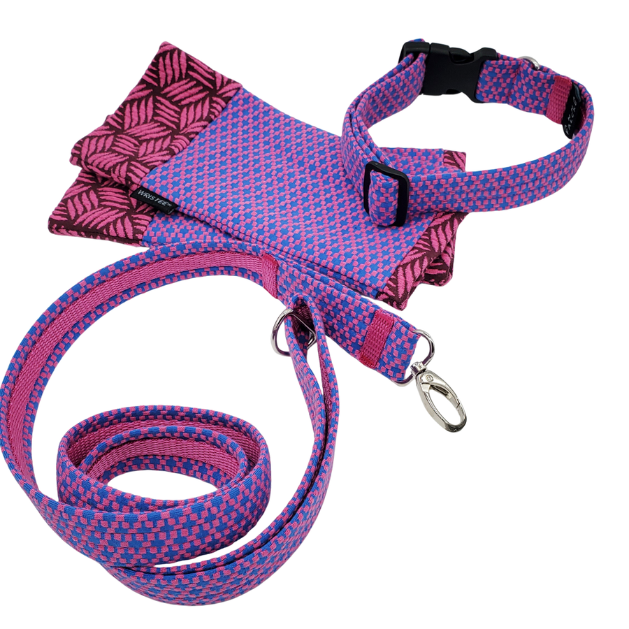 Cerise and blue Waffle- Doggy Collar & lead