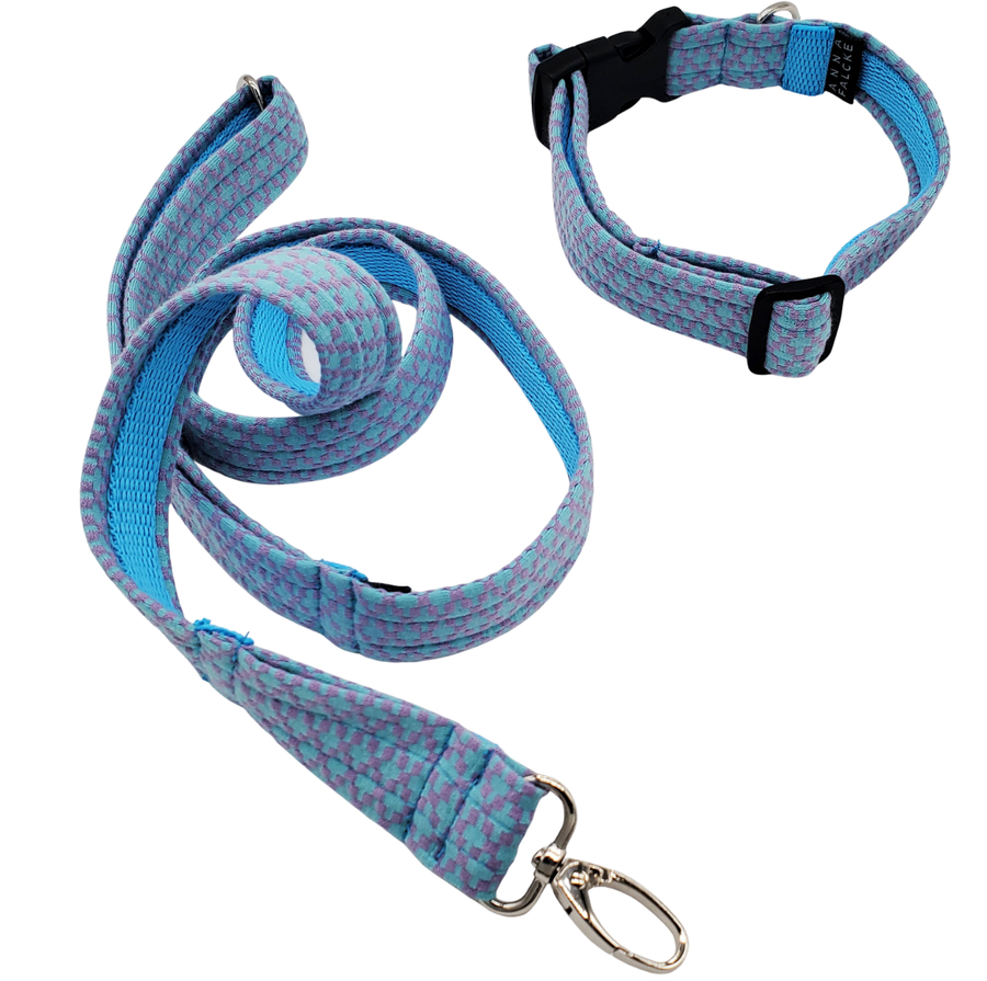 Baby blue and lilac Waffle- Doggy Collar & lead