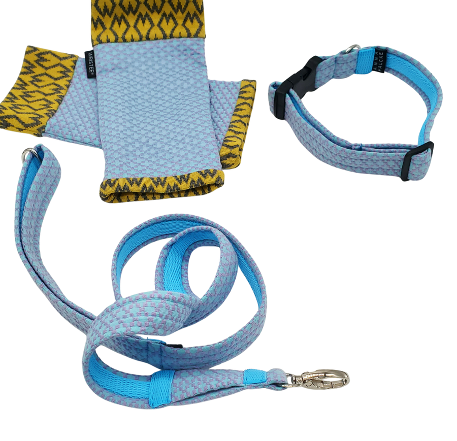 Baby blue and lilac Waffle- Doggy Collar & lead