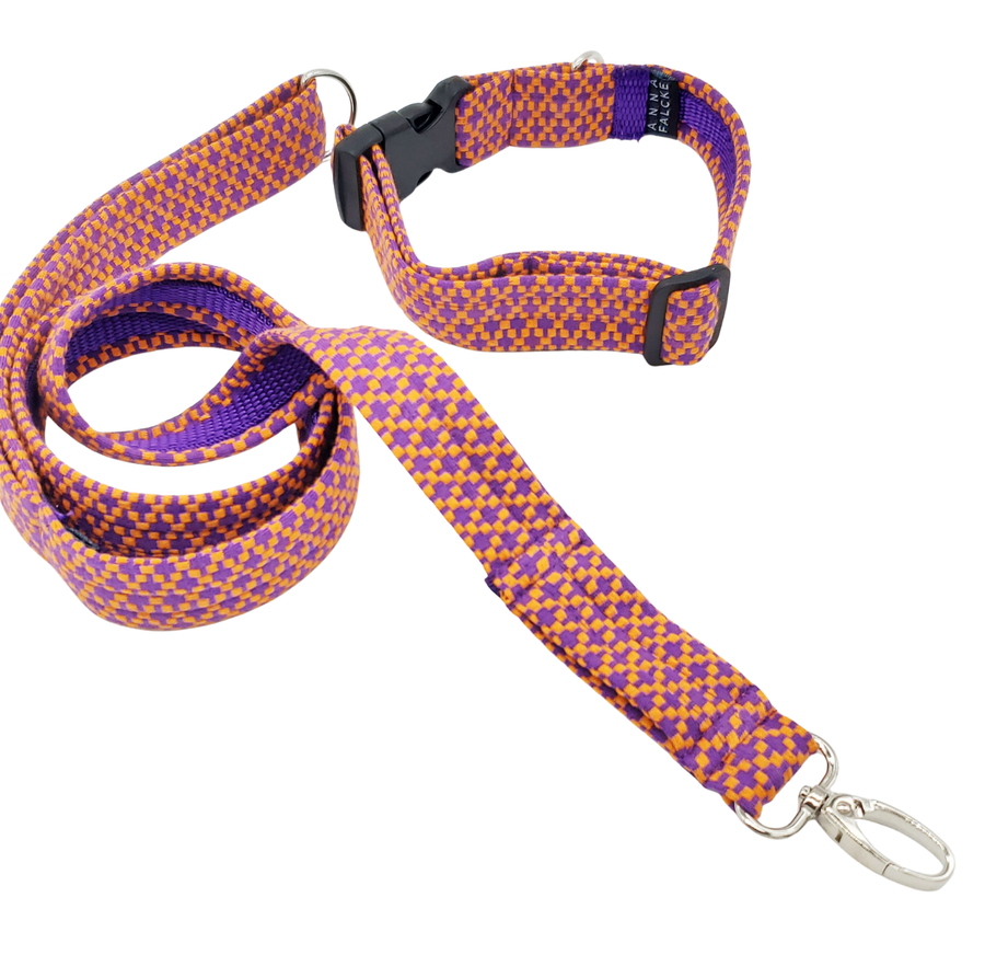 Orange and purple Waffle- Doggy Collar & lead