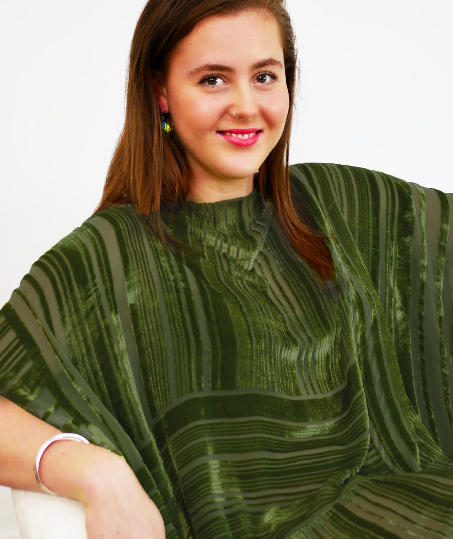 Hand-dyed Boat neck Long  top - Forest Green