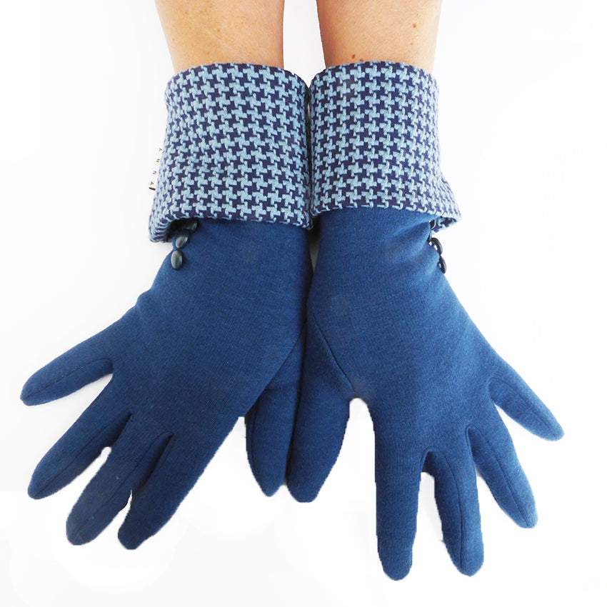 Organic cotton glove - Denim Dogtooth