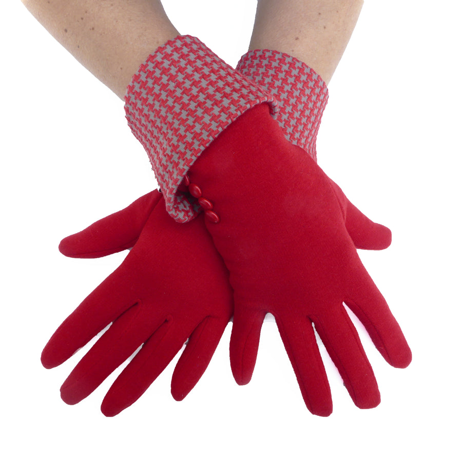 Organic cotton glove - Red Dogtooth