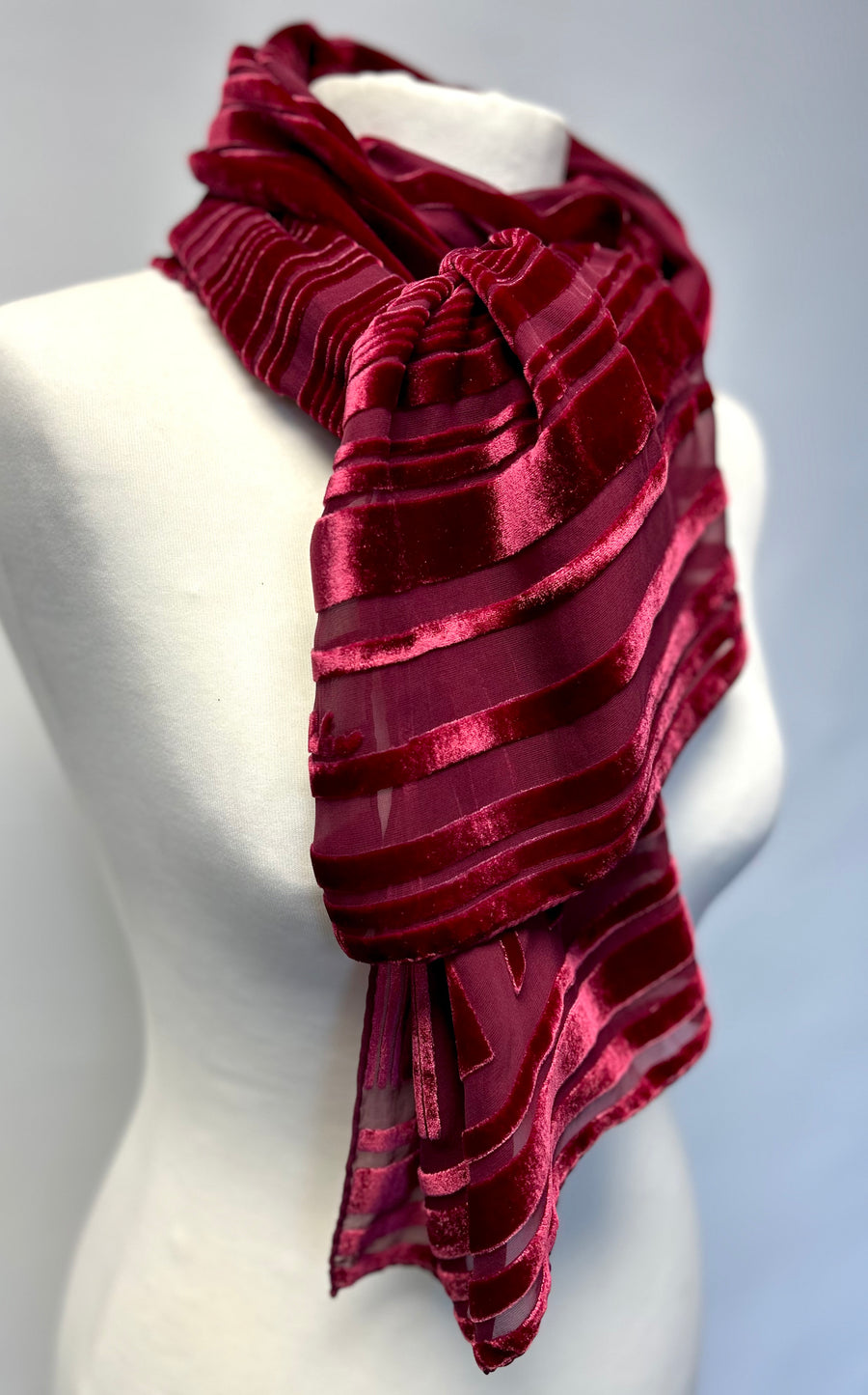 Hand-dyed wrap - Stripey - Claret red