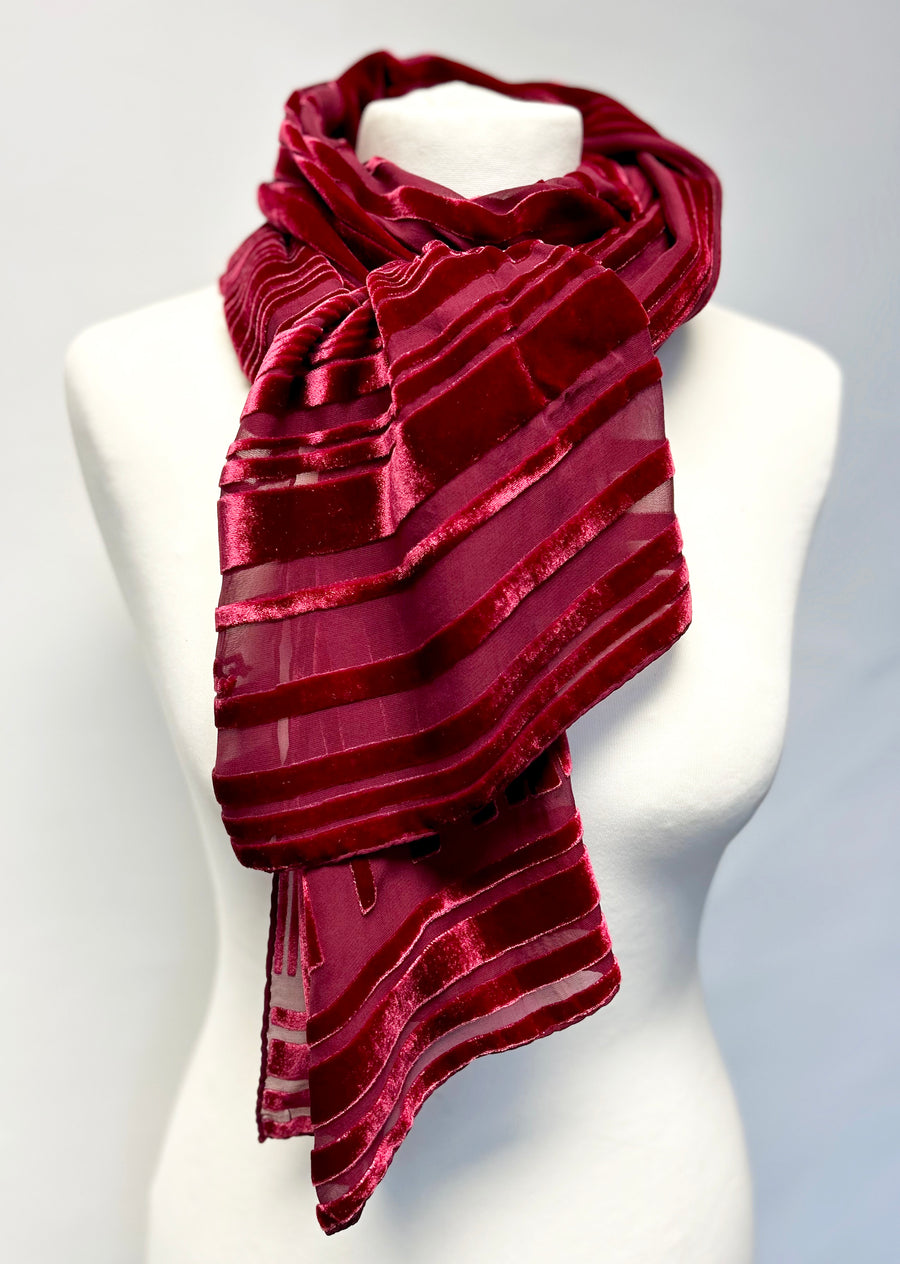 Hand-dyed wrap - Stripey - Claret red