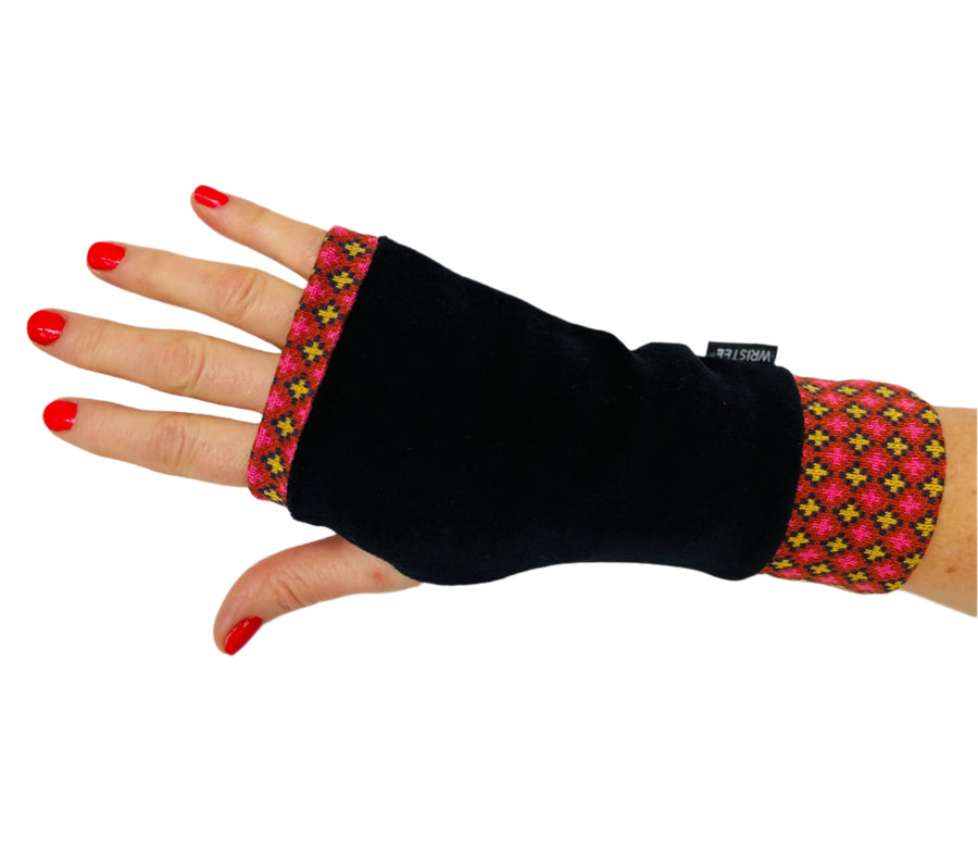 Organic cotton Wristees- Black velvet and vintage reds