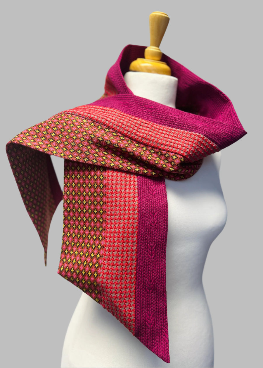 Organic cotton Patchwork scarf - Vintage Rusts and Magenta