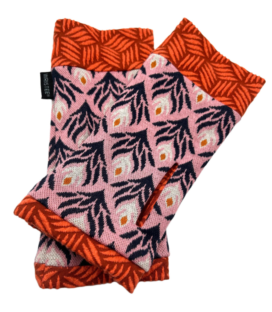 Organic cotton Wristees- Pink flower and orange abstract