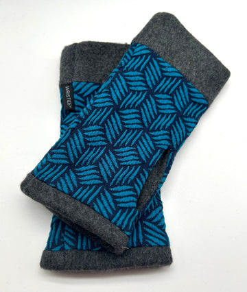 Organic cotton Wristees- Teal abstract with cotton fleece