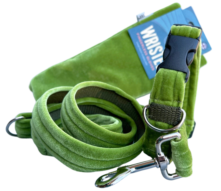 Sumptuous velvet- Luxury Dog Lead  - lime green