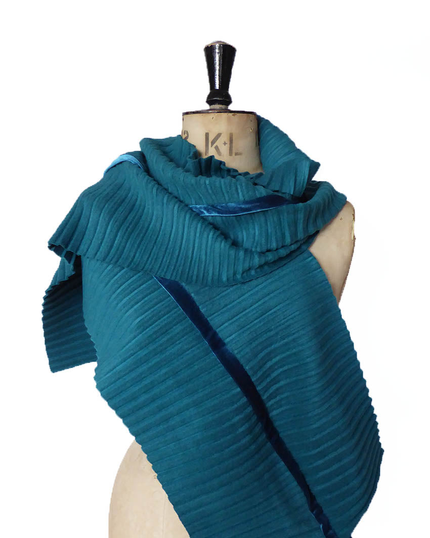 Teal large scarf with velvet trim