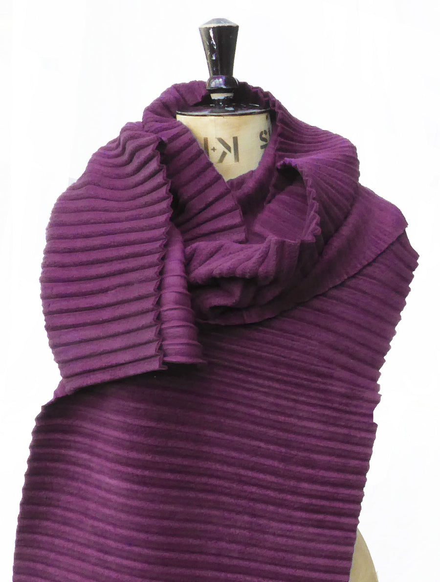 Long Pleated Scarf - Wine