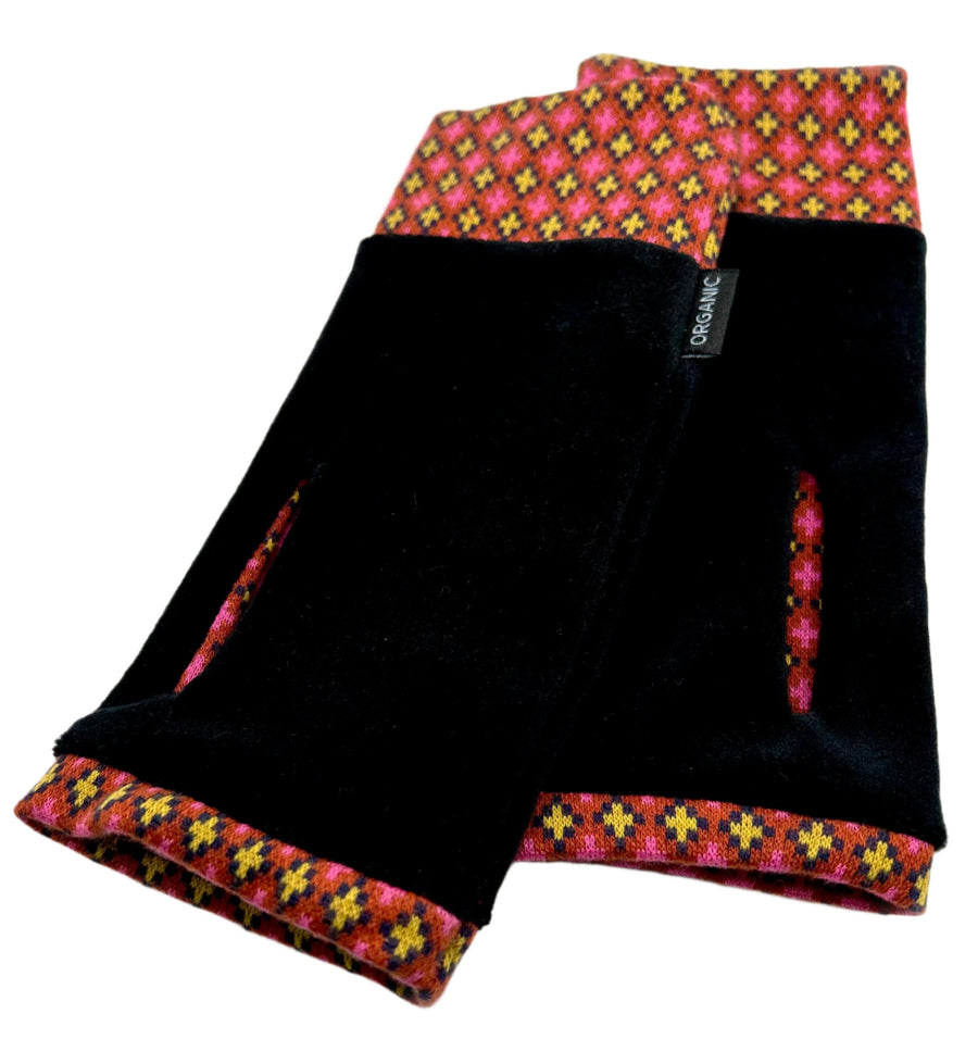 Organic cotton Wristees- Black velvet and vintage reds