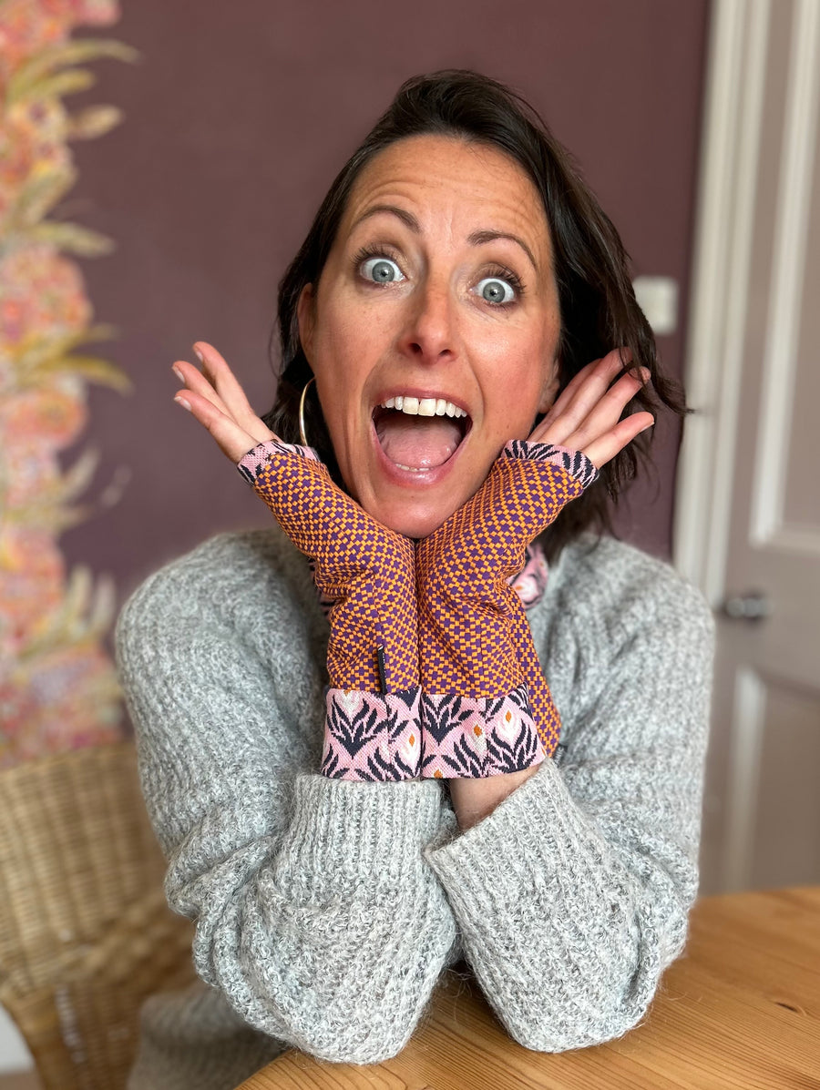 Organic cotton Wristees-Pink flower and Orange waffle