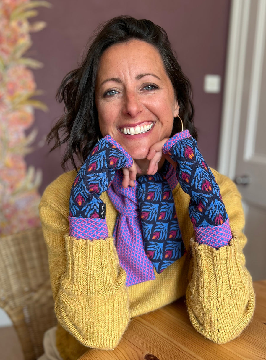 Organic cotton Wristees- Pink waffle and Blue flower