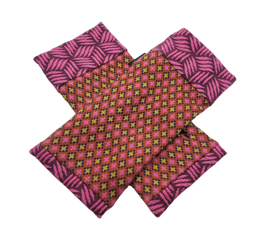 Organic cotton Wristees- Vintage rusts with pink crosshatch