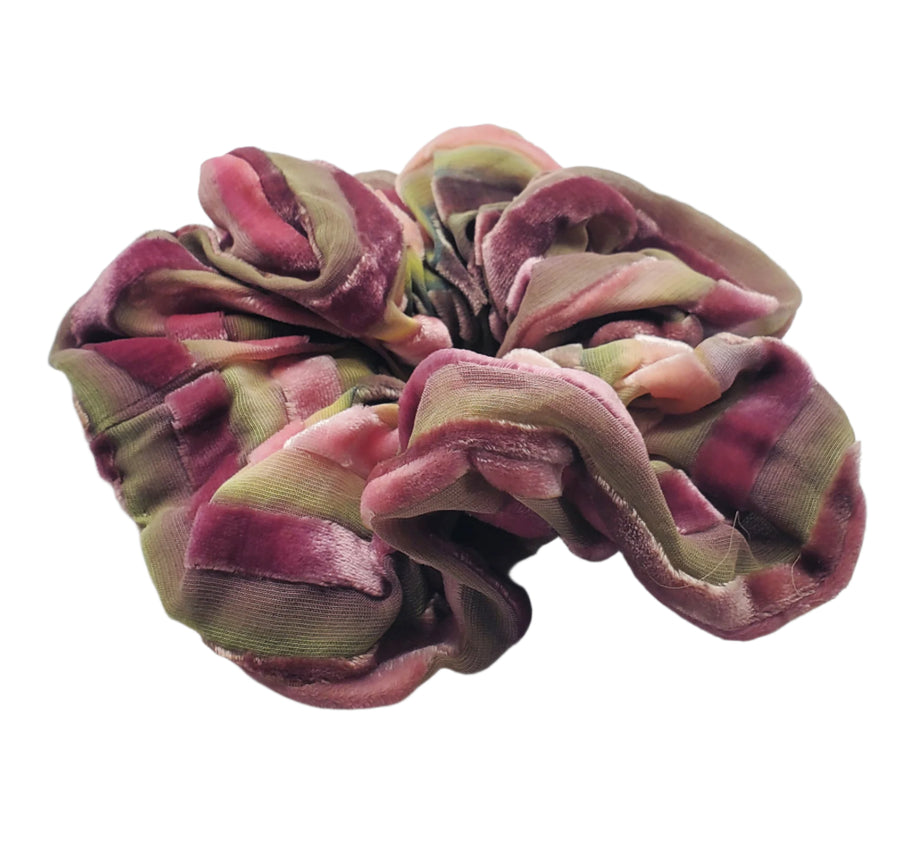 Silk devore Scrunchie - stripey dusky pastels