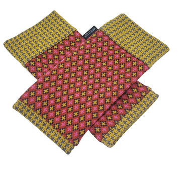 Organic cotton Wristees- Mustard dogtooth and vintage rust cross