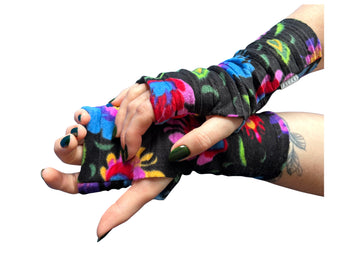 Wristees® Fingerless Gloves - Black Flower