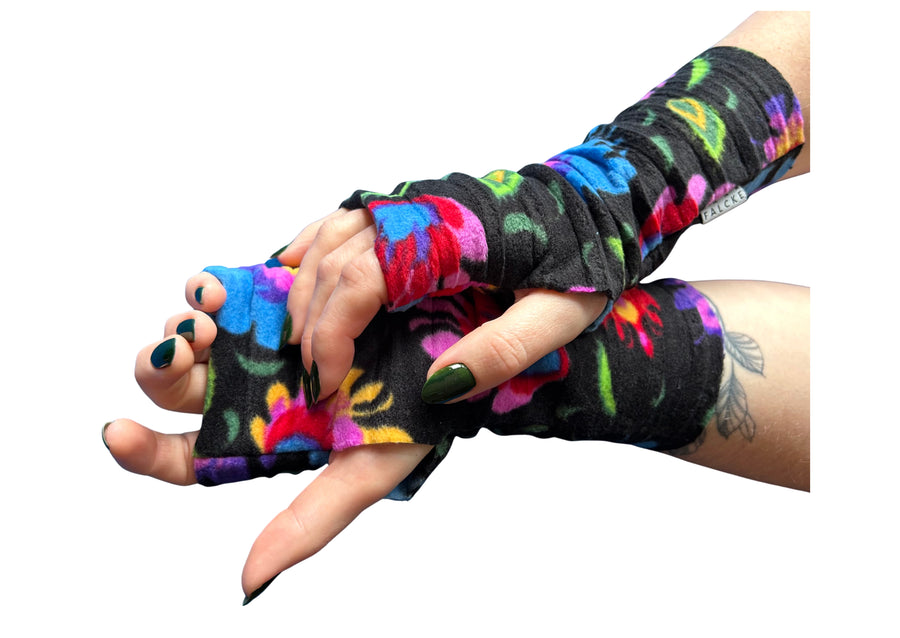 Wristees® Fingerless Gloves - Black Flower
