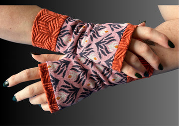 Organic cotton Wristees- Pink flower and orange waffle