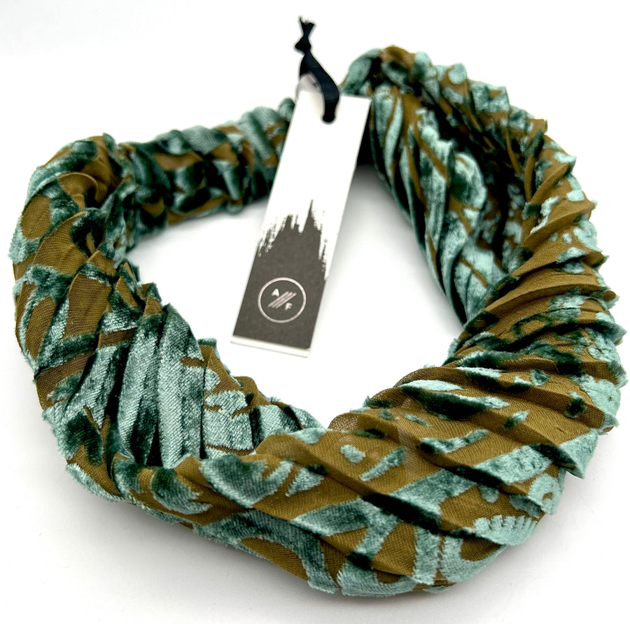 Silk Devore Headband - pleated greens