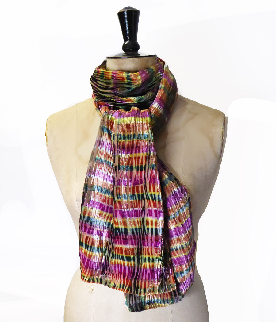 Hand-painted scarf - Golden stripes 229
