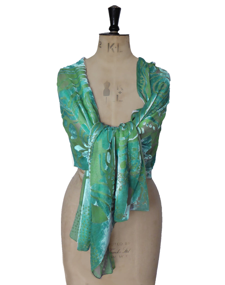 Hand-dyed wrap - Abstract -Greens