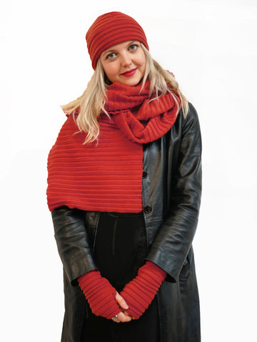 Long Pleated Scarf - Red