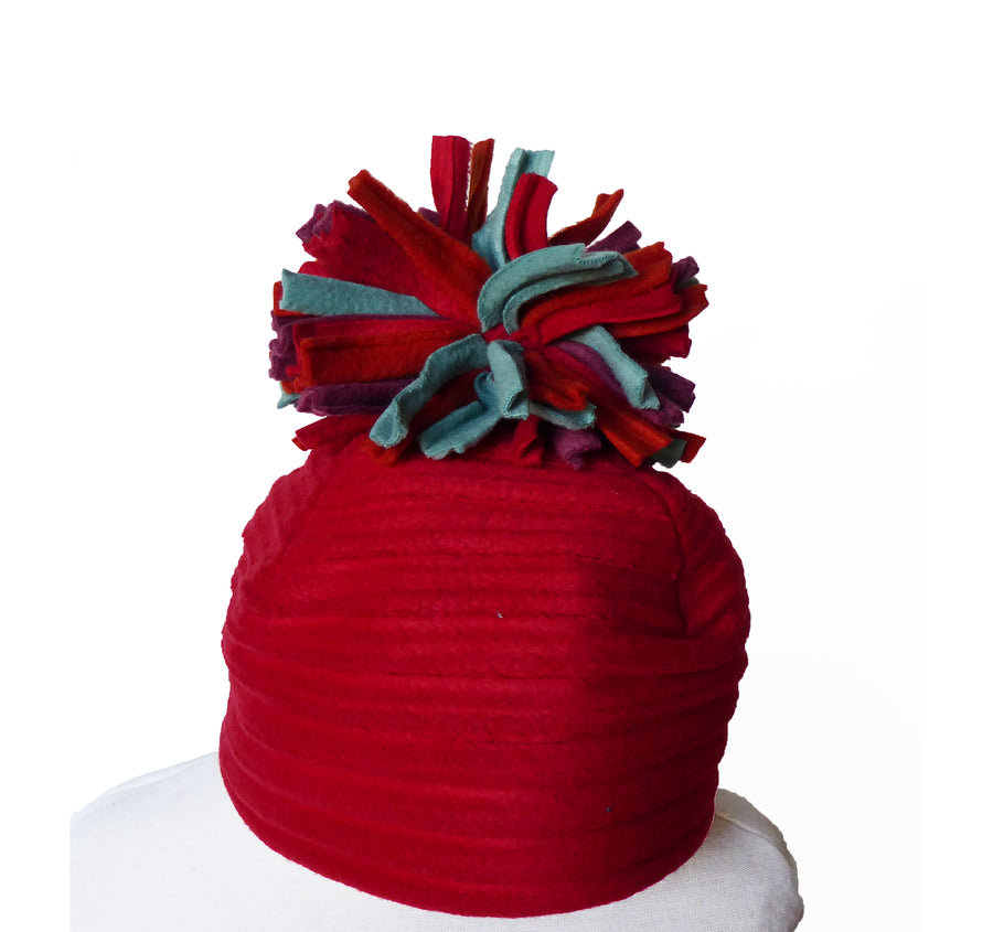 Children's Pom hat - Red - mixed pom