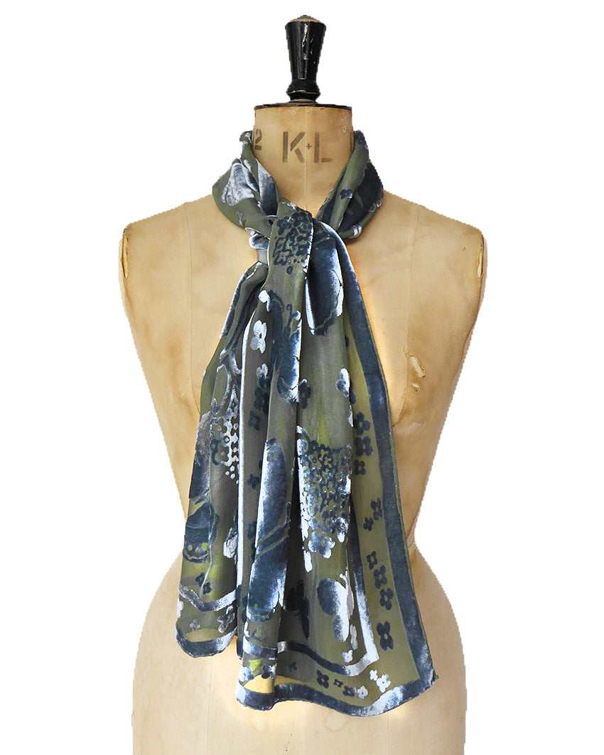 Hand-dyed scarf - Butterfly in sludgy olive
