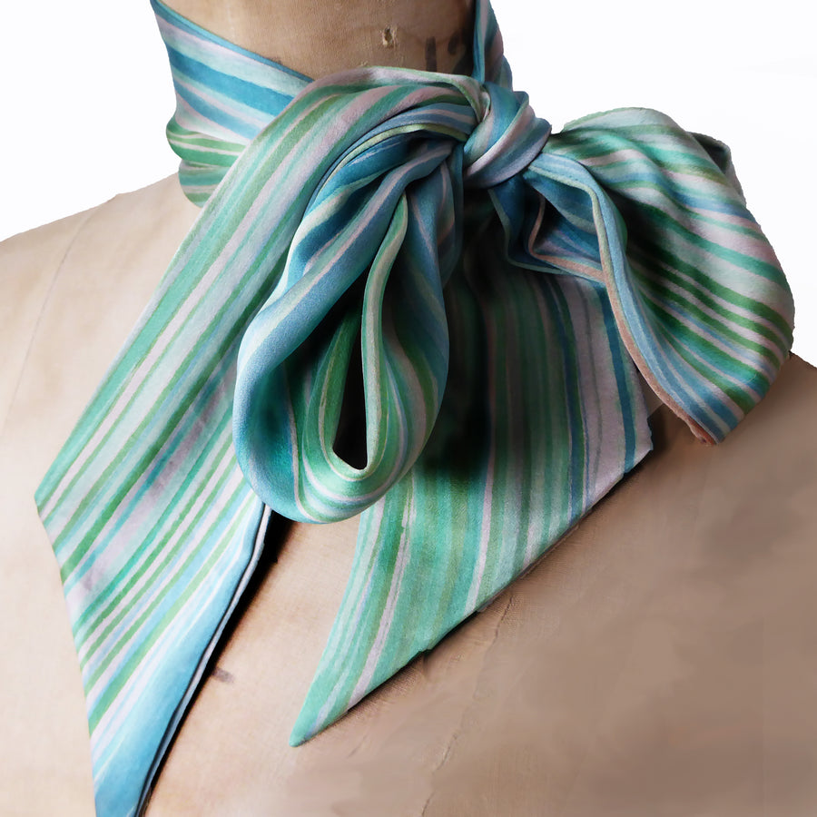 Hand-painted silk satin Stripey Pussy bow - Spring