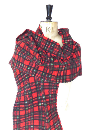 Long Pleated Scarf - Red Tartan -NEW