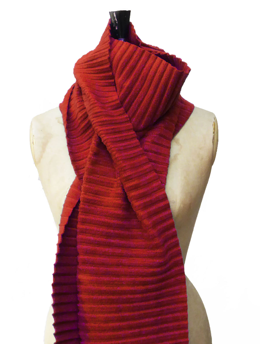 Long Pleated Scarf - Red