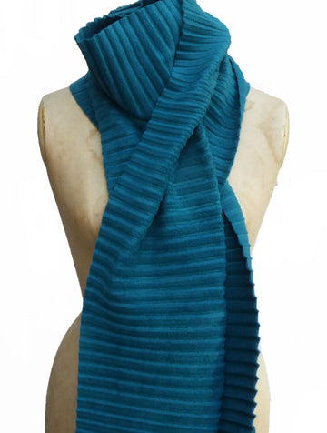 Long Pleated Scarf - Teal blue
