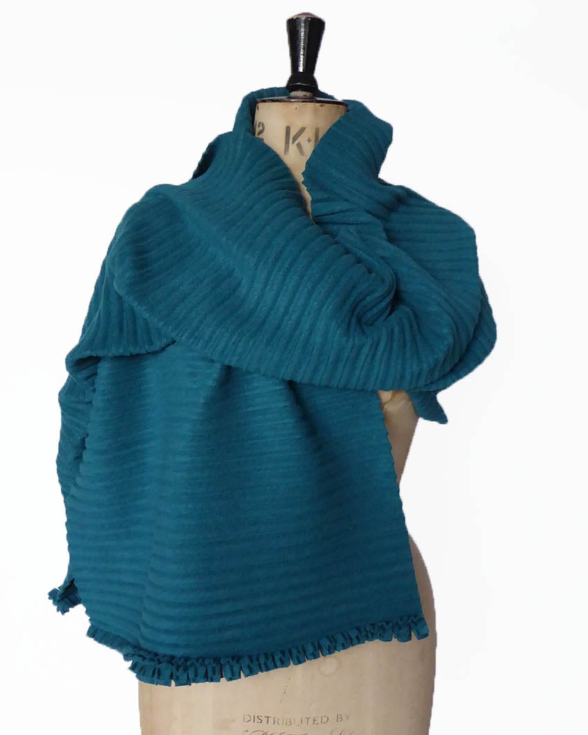 Pleated wrap with ruffle trim - Teal